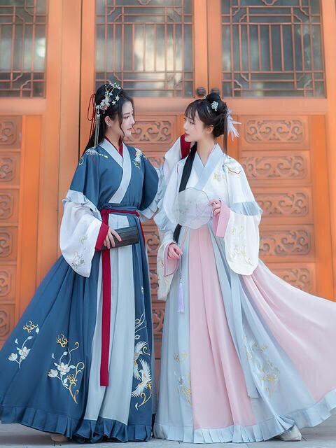 【清物出】如梦霓裳青引汉服晋制交领半袖十破...