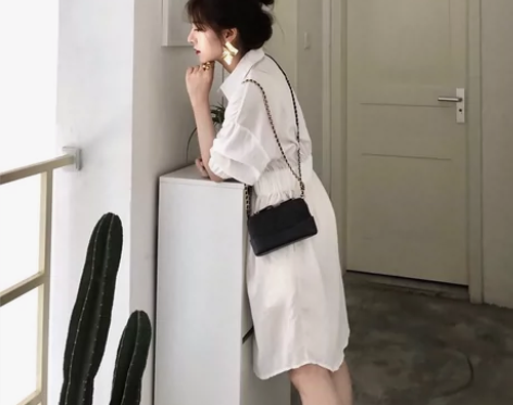 bellas白色条纹衬衫裙女夏2018新款...