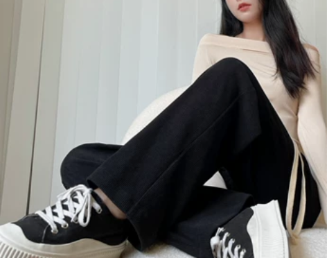 欧棉绒阔腿裤女秋冬2022新款宽松显瘦针织...