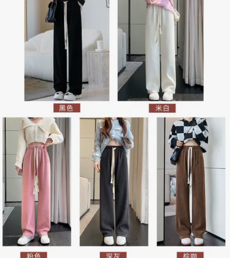 灯芯绒裤子女秋冬季加绒宽松直筒休闲运动小个...