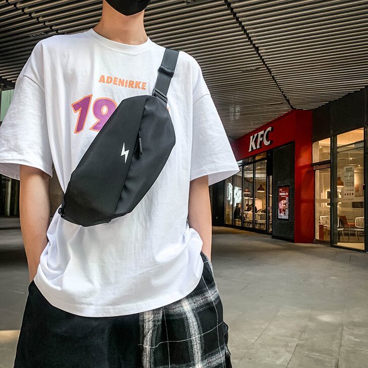 胸包男潮牌单肩斜挎包ins多功能男士运动腰...