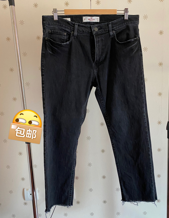 包邮9新Hollister男士牛仔裤直筒黑...