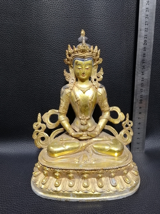 尊胜佛母鎏金佛像藏传佛教密宗佛像老物件老铜...