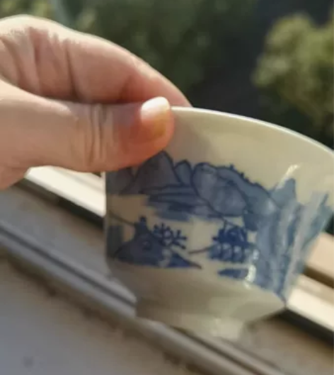 手绘景德镇青花瓷泡茶碗,陶瓷白瓷三才碗。父...