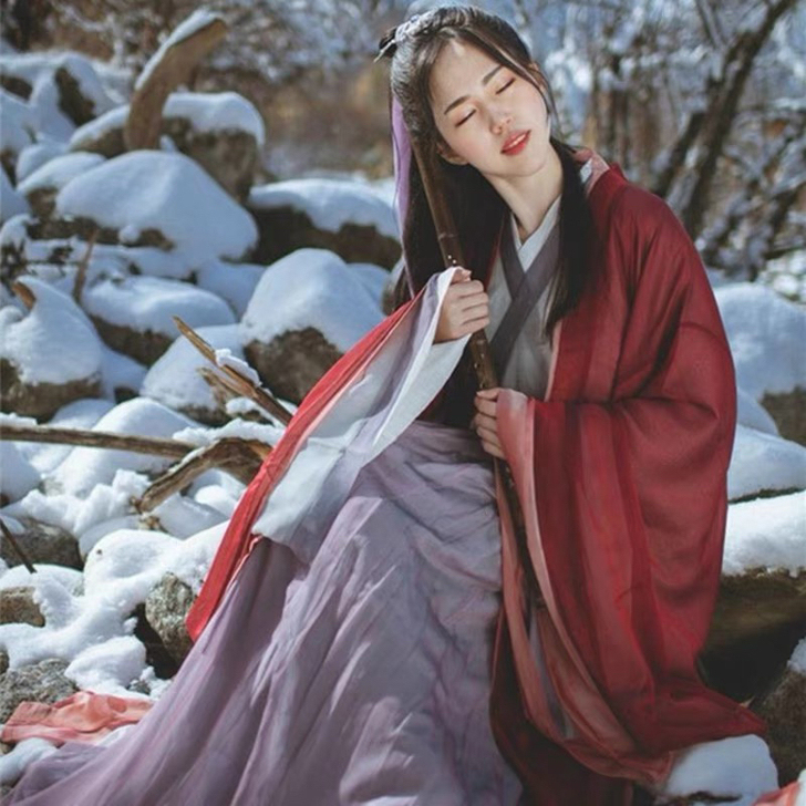 侠客汉服女红颜魏晋风红色古风广袖交领齐腰襦...