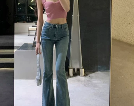 THESVN高腰喇叭牛仔裤女2022年夏新...