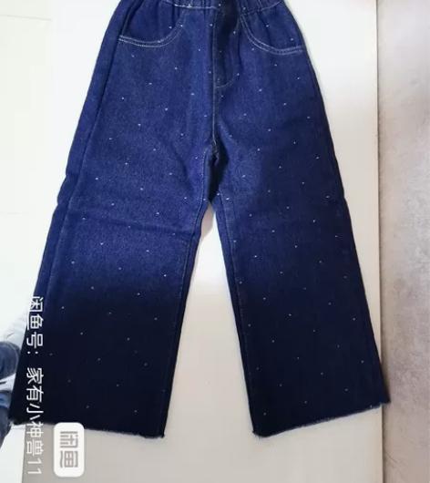 波点牛仔裤，加绒阔腿裤，120码，全新，裤...