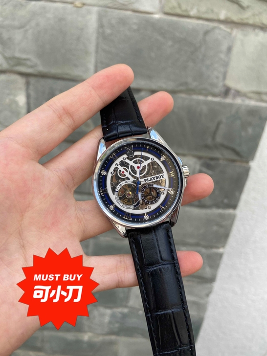 花花公子男士真皮机械背透手表$$##$$$...