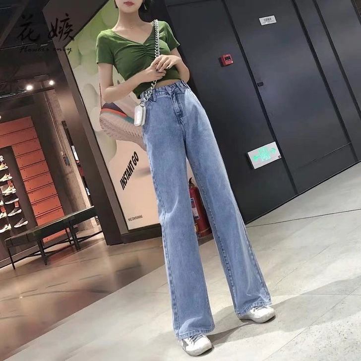 全新  高腰阔腿裤 牛仔裤女    秋季宽...