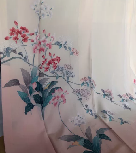 kiya喜屋淡橘粉晕染花枝访问 材质:正绢...