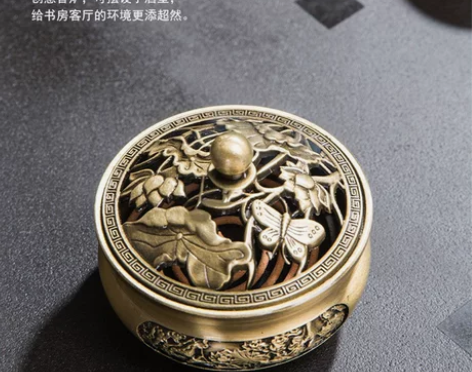 熏香炉 檀香熏香三足雕花铜香炉纯铜盘香炉仿...