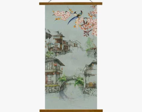 新中式挂画花鸟喜鹊布艺无框画客厅玄关走廊装...