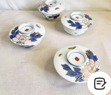 日本昭和时期古伊万里4套茶盖碗,汤碗,手绘...