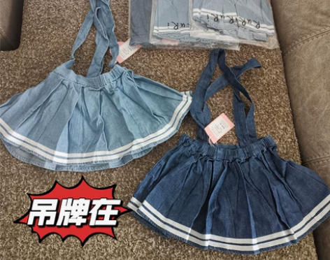 50元2件打包女童牛仔背带裙mini学院风...