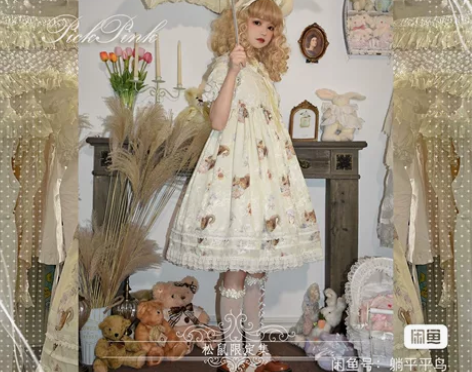 松鼠限定集原创lolita印花连衣裙奶上j...