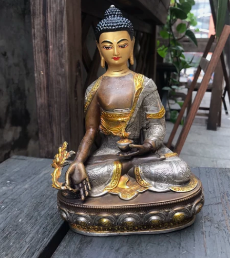 药师佛佛像纯铜像西藏工艺摆件鎏金 高度:2...