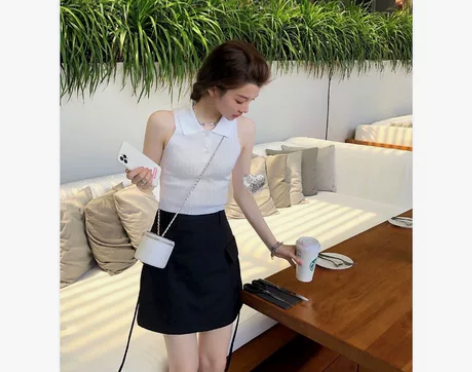 韩版飘带A字裙,纯棉藏蓝色,全新一次未穿,...