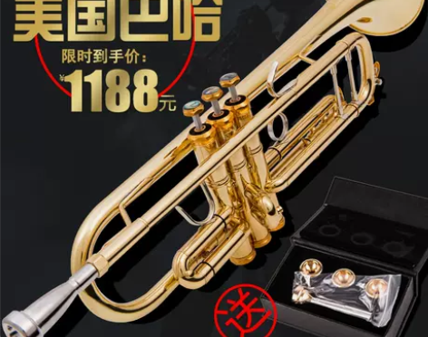 美国原装巴哈小号乐器降B调三音小号初学考全...