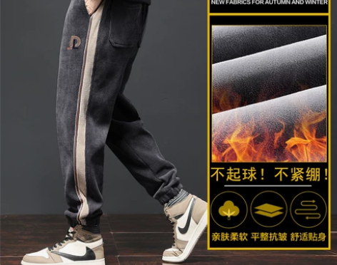 秋冬加绒潮牌运动休闲裤男束脚宽松大码灯芯绒...