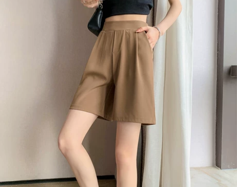 西装短裤女夏冰丝薄款高腰阔腿裤中裤 刚买的...