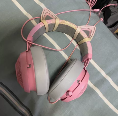 雷蛇北海巨妖粉晶耳机可拆卸猫耳朵 正品,自...