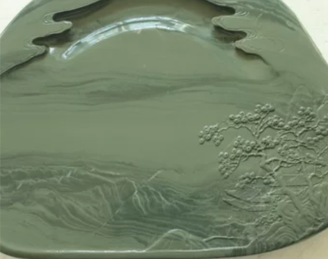 凯利洮砚江山砚  水泉湾老坑极品黄膘水纹料...