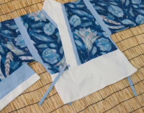 本草阁汉服 晋制 翎（蓝拼） 魏晋 印花晋...