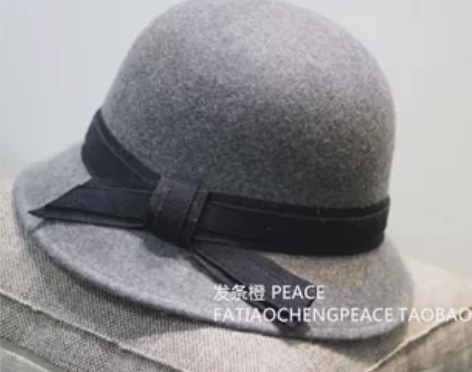 复古秋冬季蝴蝶结百搭纯羊毛呢帽子女士圆顶复...