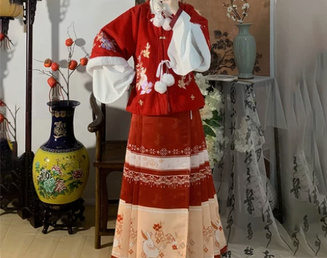 千丝娇原创汉服女土土兔明制方领半袖马面裙加...