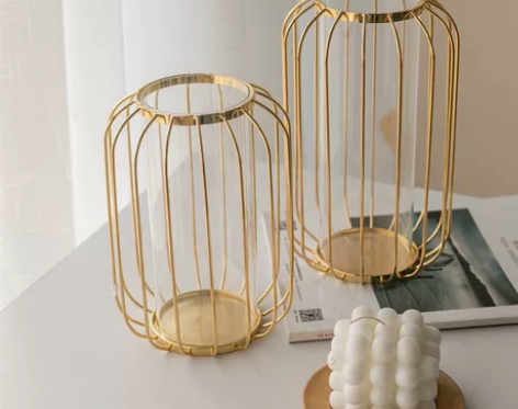 蒂伽北欧铁艺玻璃试管插花电镀摆件灯笼蓄水花...