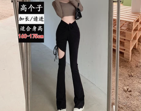 复古辣妹破洞微喇裤女夏薄款高个子加长马蹄裤...
