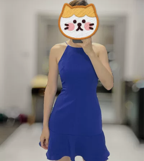 蓝色吊带连衣裙短裙荷叶边裙 穿过一次闲置,...