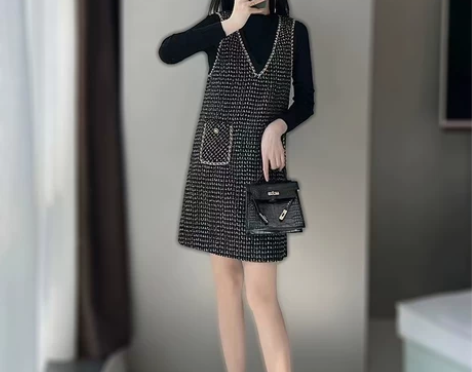 法式背心裙小香风针织连衣裙两件套女秋冬