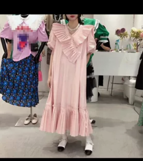 RICH韩国设计感时尚气质过膝荷叶裙女春夏...