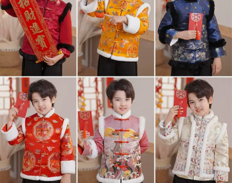 唐装男童拜年服喜庆中国风古装男孩宝宝过年服...