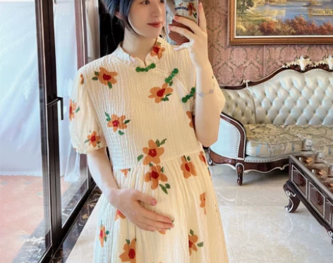 大富婆来了孕妇连衣裙夏天薄款外穿旗袍文艺风...