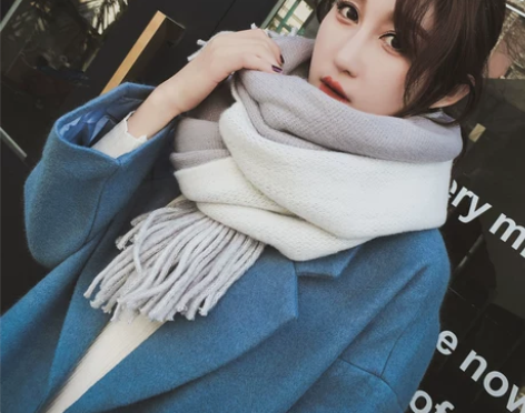 双面围巾女秋冬季韩版百搭长款纯色加厚披肩保...