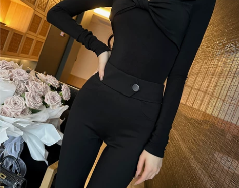 SX善喜黑色高腰打底裤性感女士裤子设计感小...