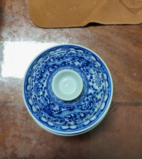 景德镇,瓷语青花,满工九螭龙马蹄盖碗,重工...