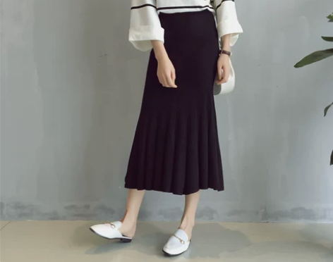 秋季新款韩版女弹力针织修身包臀鱼尾裙显瘦高...