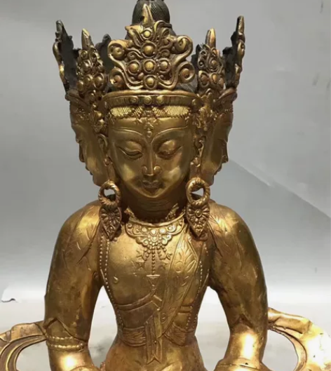 铜鎏金四面佛一尊工艺品,鎏金匀称,开脸慈祥...