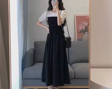 法式小众显瘦气质收腰小个子连衣裙子夏季20...