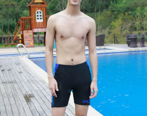 男士游泳衣 男泳裤男童中大童青少年五分裤加...