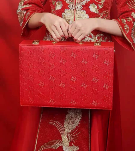 红色结婚新娘婚庆嫁妆皮箱官箱复古陪嫁箱小礼...