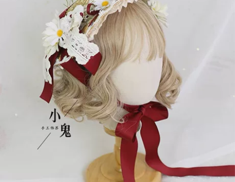 小鬼手工饰界原创lolita草帽花优雅扁帽...