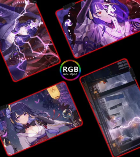 原神刻晴RGB发光鼠标垫超大号定制电竞游戏...