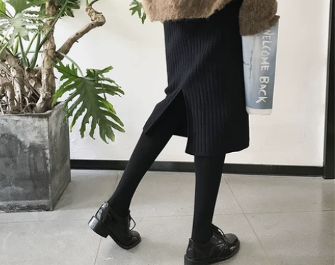 高腰针织半身裙子秋冬中长款显瘦包臀裙开叉裙...