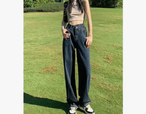 高腰阔腿牛仔裤女2022年新款宽松直筒显瘦...