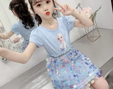 女童冰雪奇缘连衣裙夏女孩儿童爱莎裙子艾莎短...