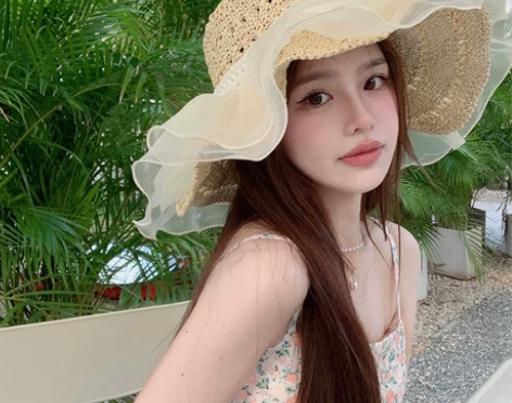 法式蕾丝珍珠花边草帽女夏日系软妹海边遮阳手...